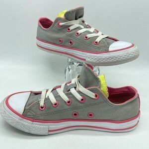 Converse All Star Kids Size 2 Gray Pink Gray Neon Sneakers Low Top Y2K Pop